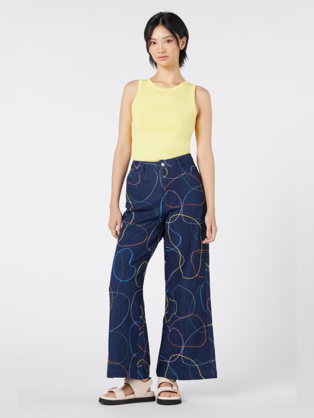 Gorman Organic Cotton Wide Leg Jeans Embroidered Colorful Size 16 US